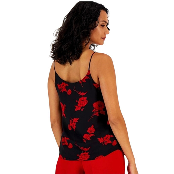 Bar III Black Red Floral Camisole Tank Top XXS NWT Date Night Blouse - Picture 2 of 11